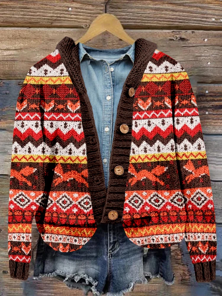 The Fantastic Fox Graphic Vintage Comfy Hooded Cardigan