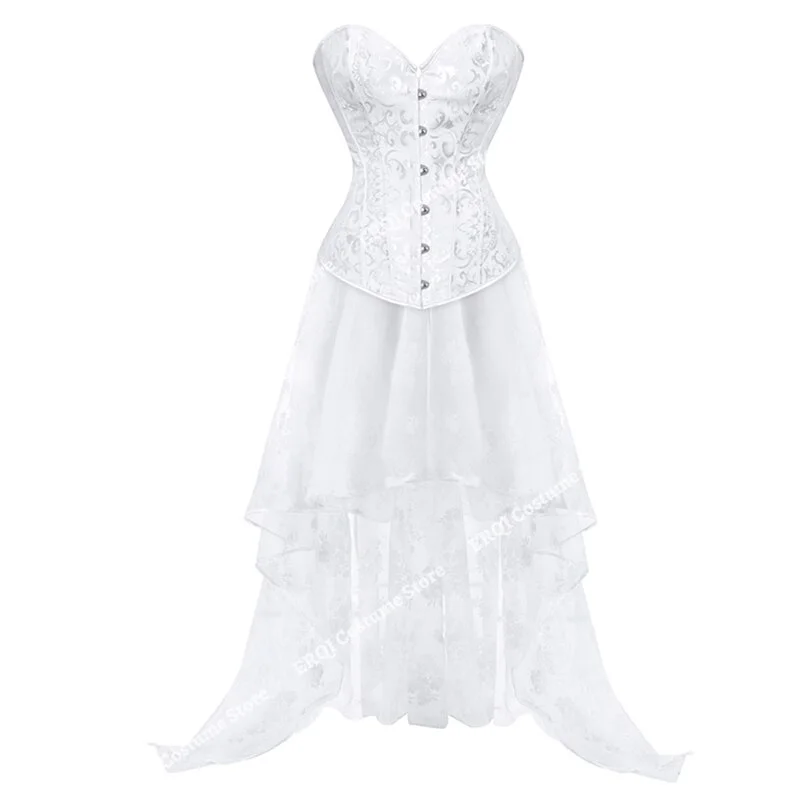 Billionm Corset Dress Lace Floral Body Shape Sexy Corsets Dresses for Women Elegant Halloween Cosplay Costume White Plus Size