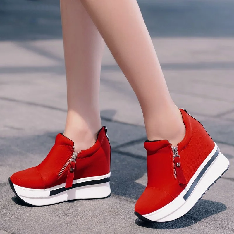 Qengg sneakers women shoes red casual shoes comfortable platform shoes heels canvas shoes women invisible wedge sneaker