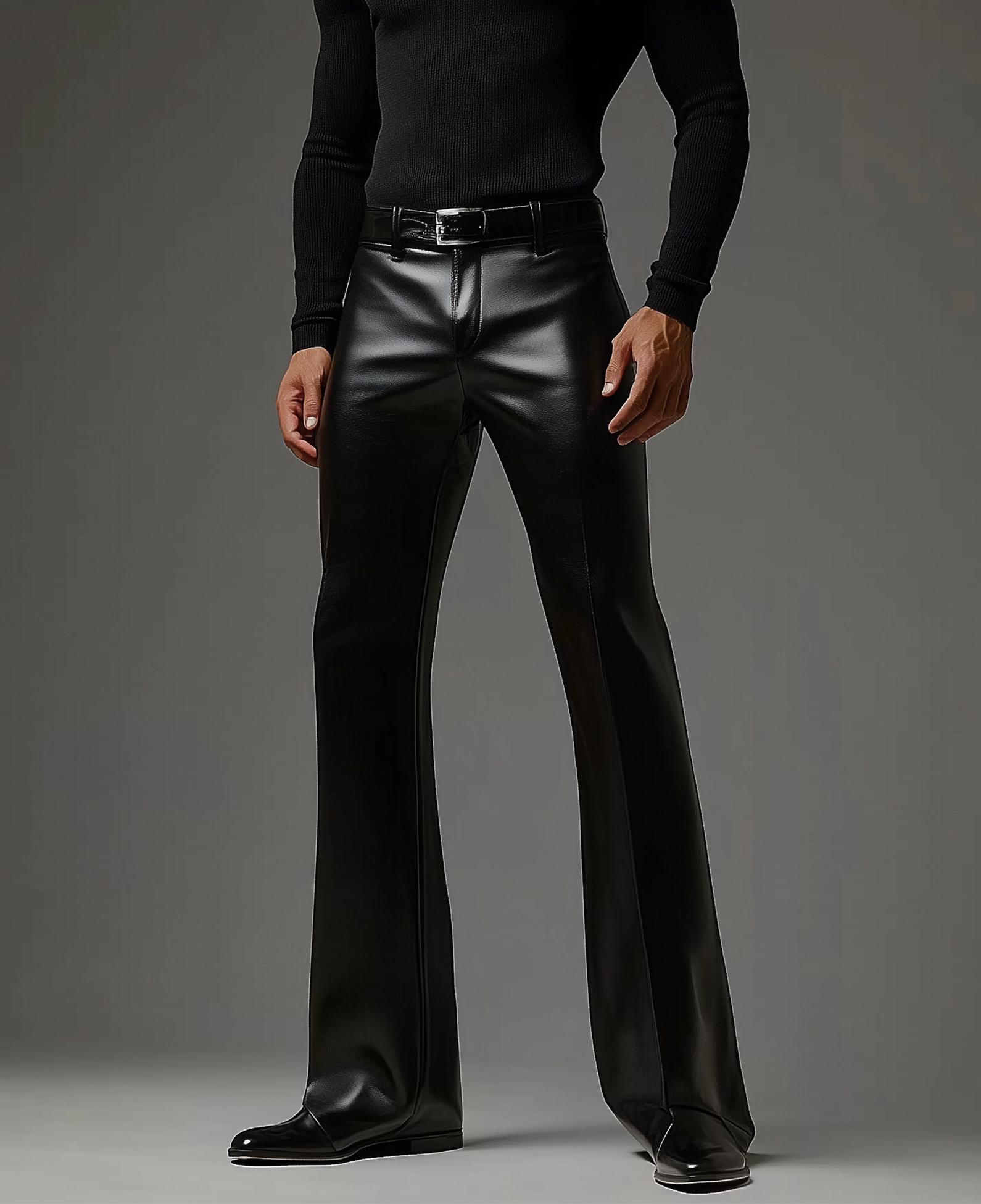 Okaywear PU Leather Solid Flare Leg Pants