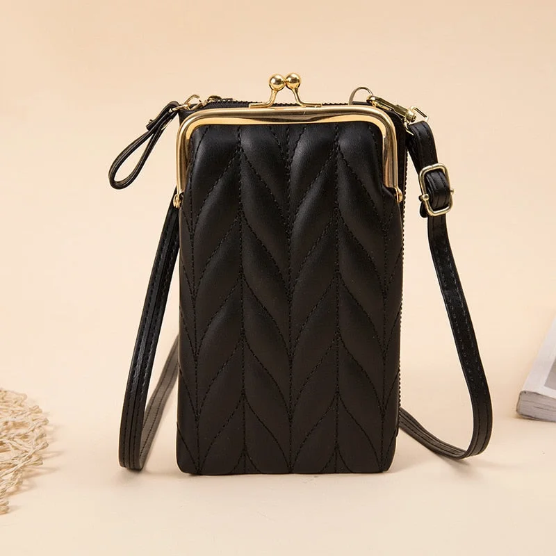 Clip Small Shoulder Phone Bag For Women  Diamond Lattice Pu Leather Crossbody Messenger Ladies Mini Handbag Female Purse