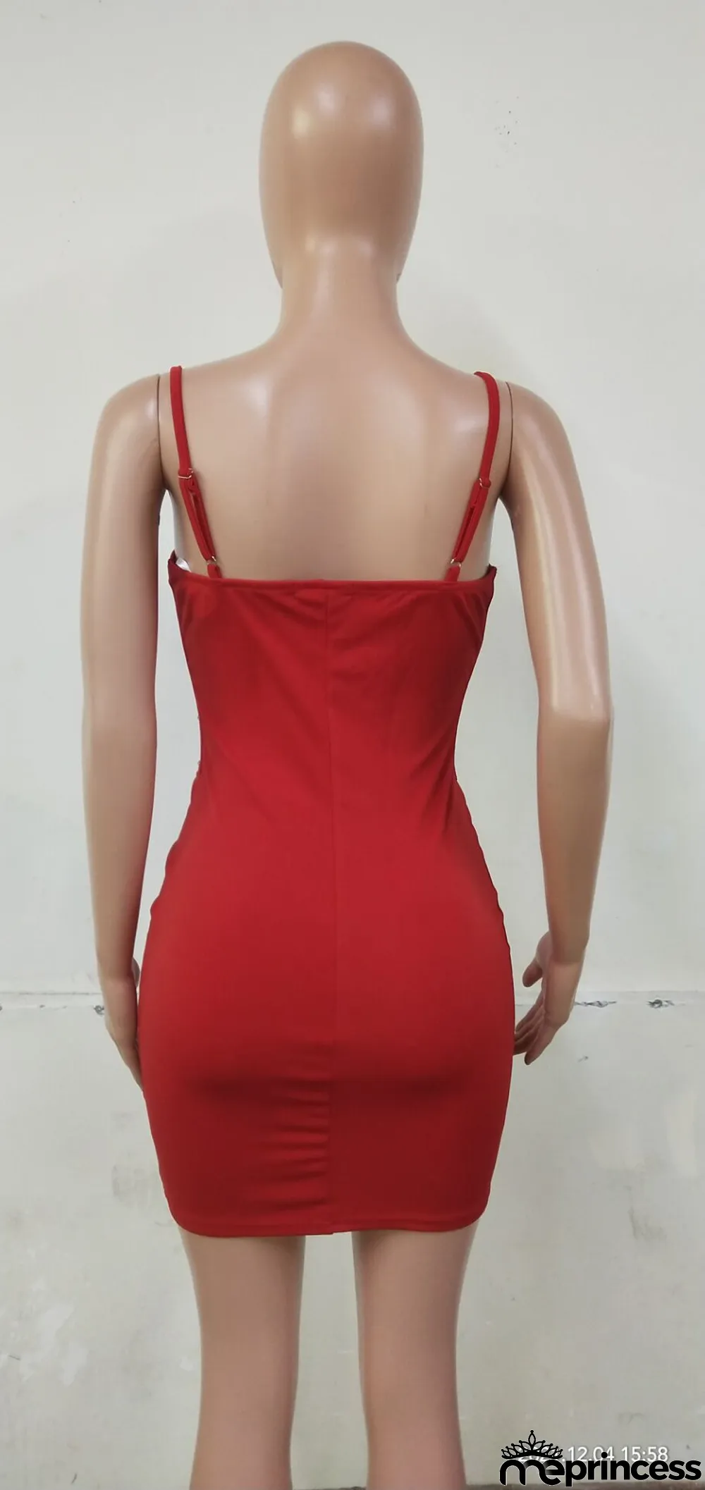 Summer Red Rhinestone Straps Mini Dress