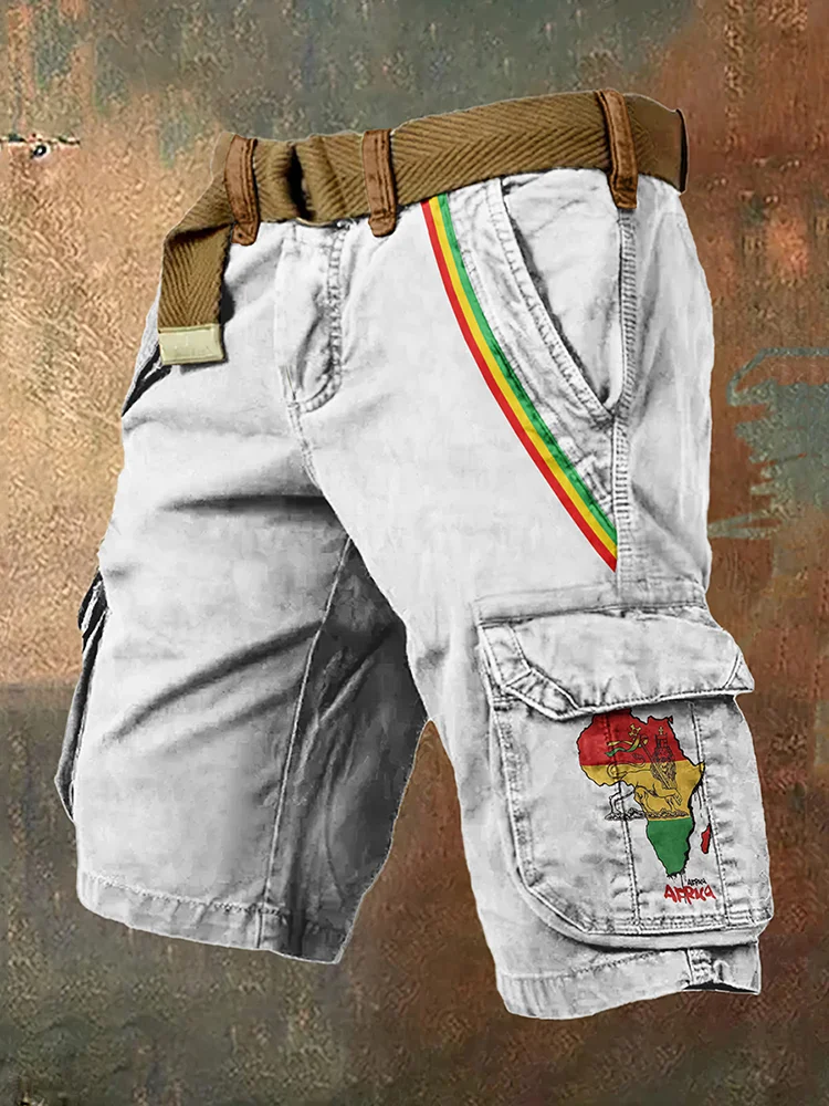 Men'S Reggae Art Print Vintage Cargo Shorts