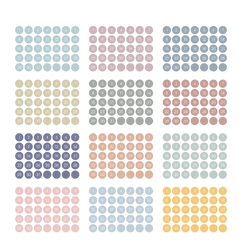 Fromthenon 365 Days Sticker for 2024 Full Year Gradient Color Round Label Stickers Planner Weekly Daily Schedule Mark Stationery