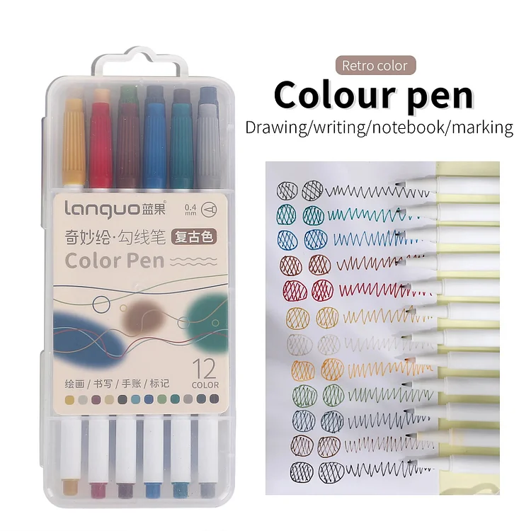 Journalsay 6 Pcs/12 Pcs/ Set Colorful Drawing Hook Watercolor Pen Set 0.4mm