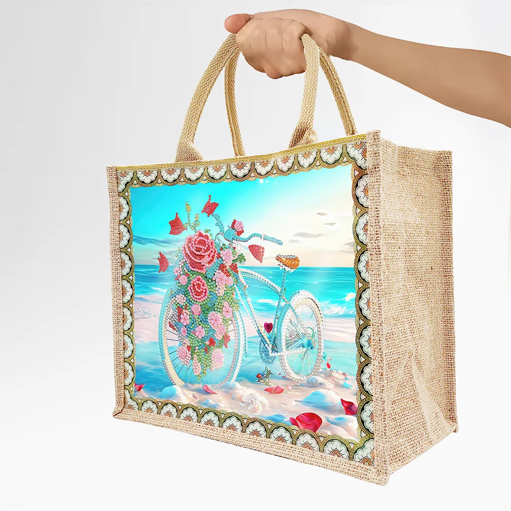 [Upgrade - Waterproof Bag]DIY Beach Bike Diamond Painting Tote Bag Replaceable Canvas for Women Adults