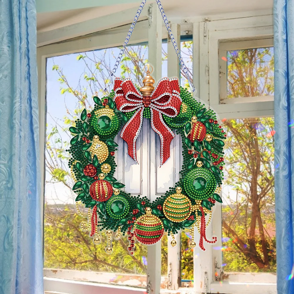 DIY Christmas Flower Wreath Acrylic Special Shaped Diamond Painting Wall Decor Wreath