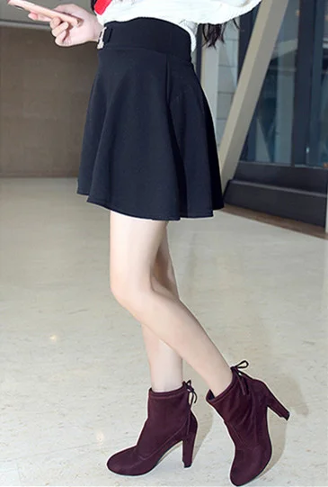 Maroon Chunky Heel Boots Round Toe Suede Ankle Booties for Women |FSJ Shoes