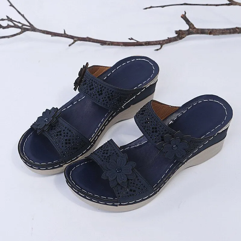 Sursell Sandals Women Casual Shoes Vintage Flower Fish Mouth Sandals
