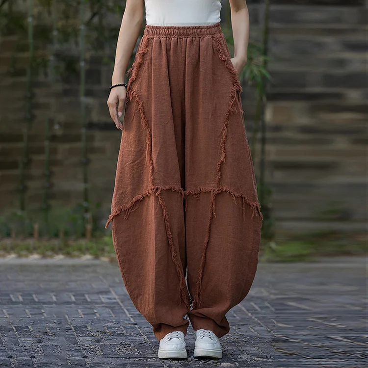 Casual Solid Color Ramie Lantern Pants