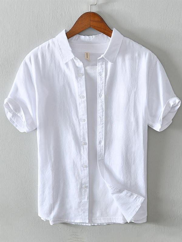 Men's solid color cardigan short sleeve shirt