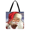 (US Only)4pcs Christmas Linen Tote Bag Handbag Large Capacity Women Shopping Shoulder Bag
