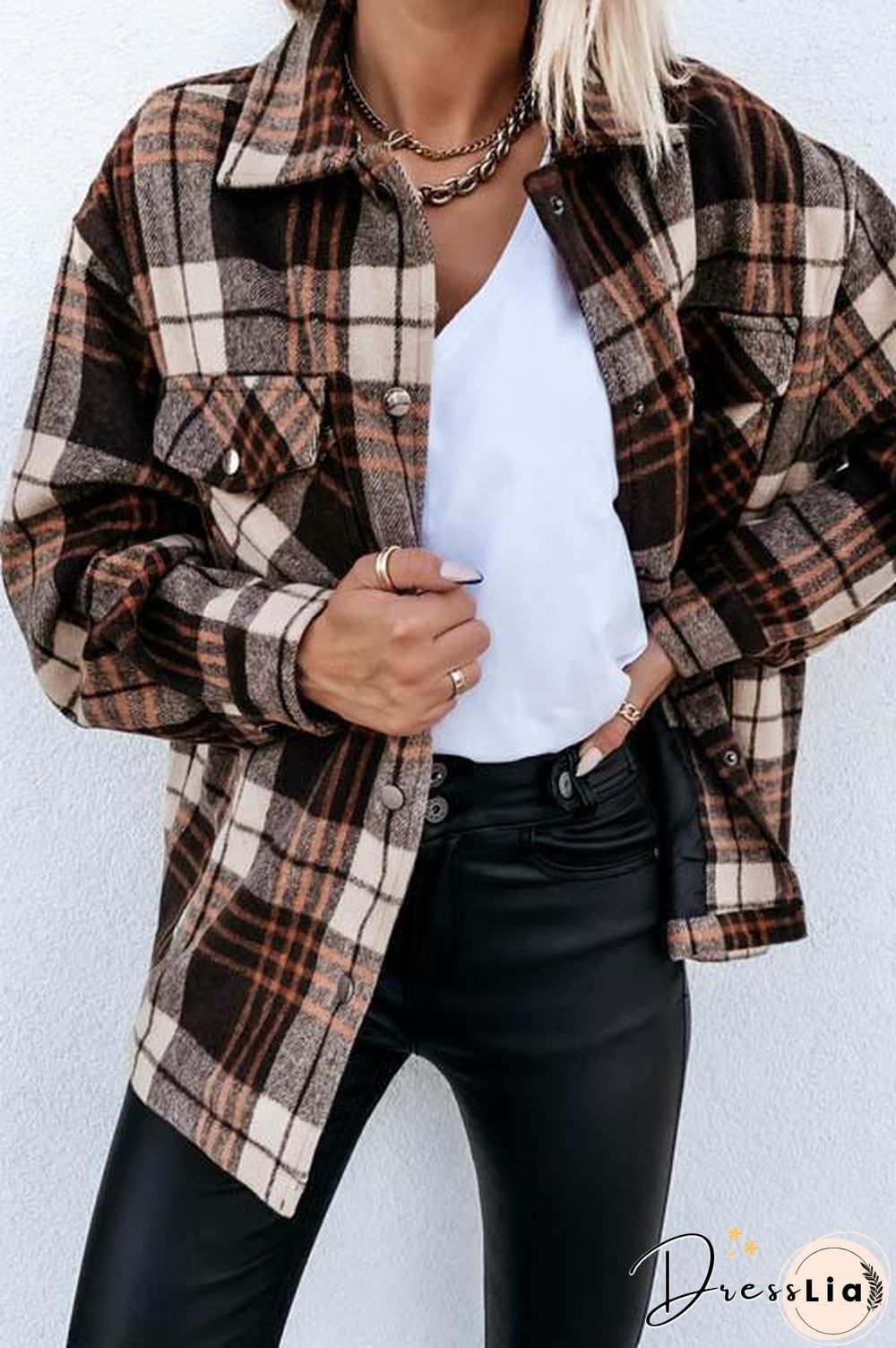 Grid Plaid Casual Button Shirt Coat