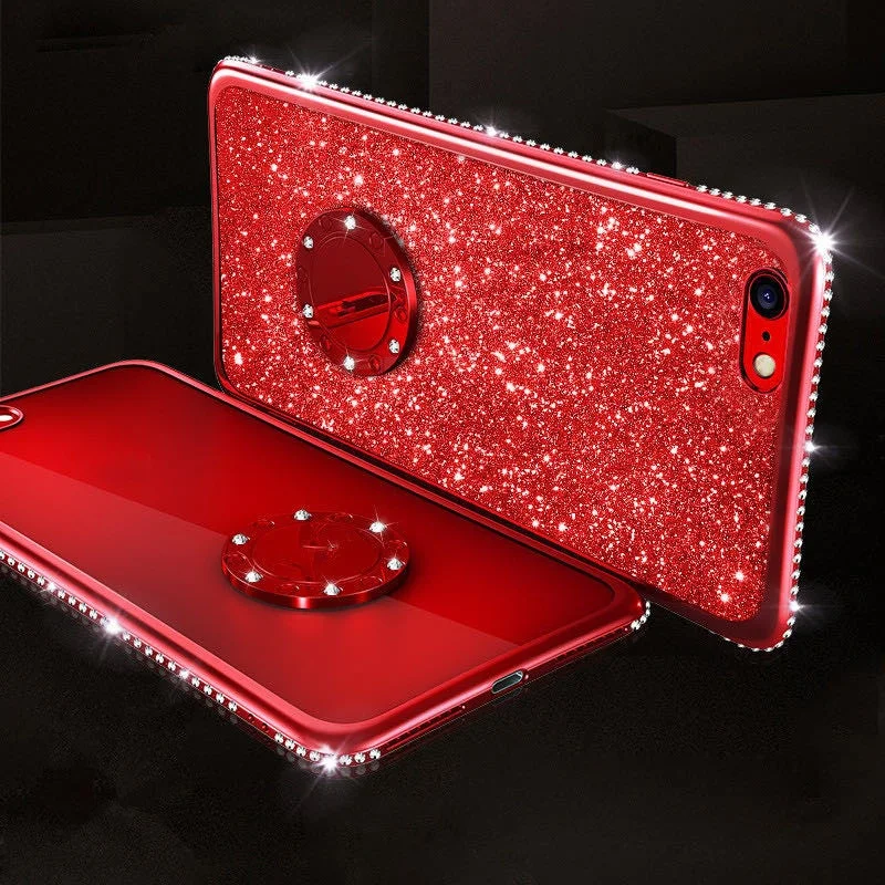 Glitter Single Side Diamond Phone Case with Ring