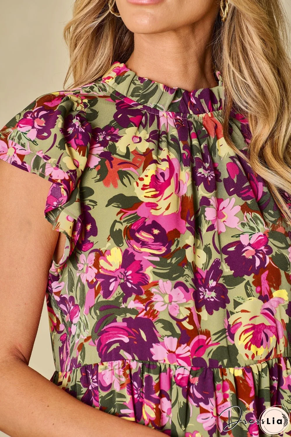 Flutter Sleeve Frilled Neck Mini Dresses