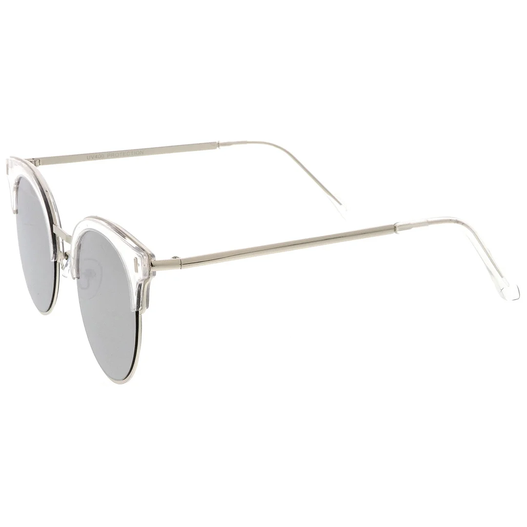 Modern Half Frame Round Colored Mirror Flat Lens Horn Rimmed glasses 49mm