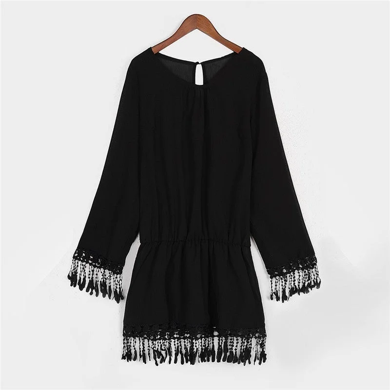 Sexy Long-Sleeved Fringed Dress Women's Beachwear Sunscreen Clothing