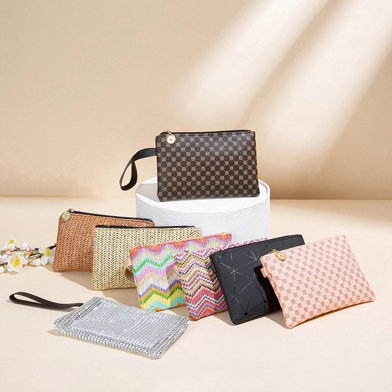 Women's Stripe Solid Color Pu Leather Zipper Wallets