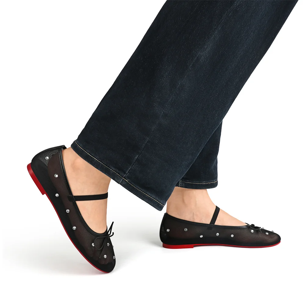 Women's Flats Pointed Toe Mamastrapitina Chunky Heels Red Bottom Hot Chickita Daily Mesh Pumps for Women-MERUMOTE