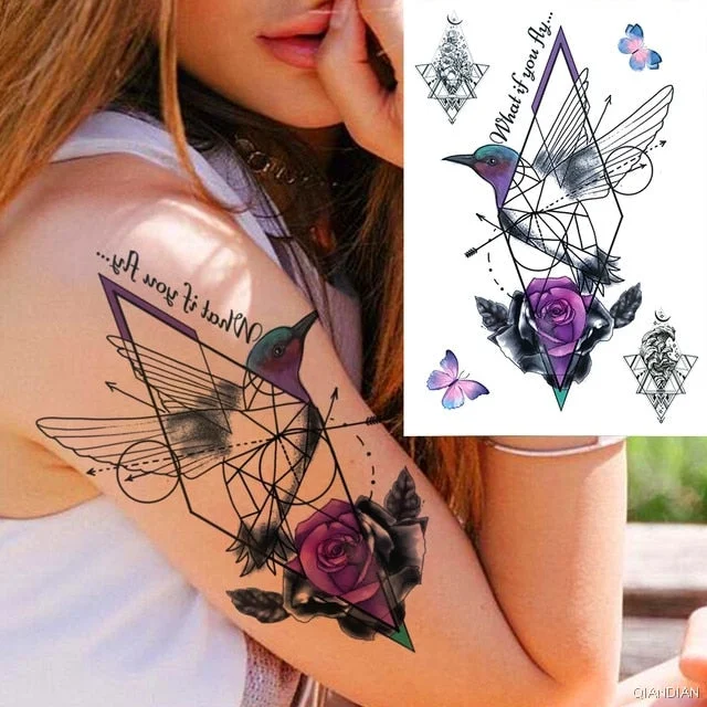 Large Tiger Lion Black Flower Fake Tattoo Sticker For Women Rose Fox BirdTemporary Tattoos DIY 3D Water Transfer Tatoos Girl Man