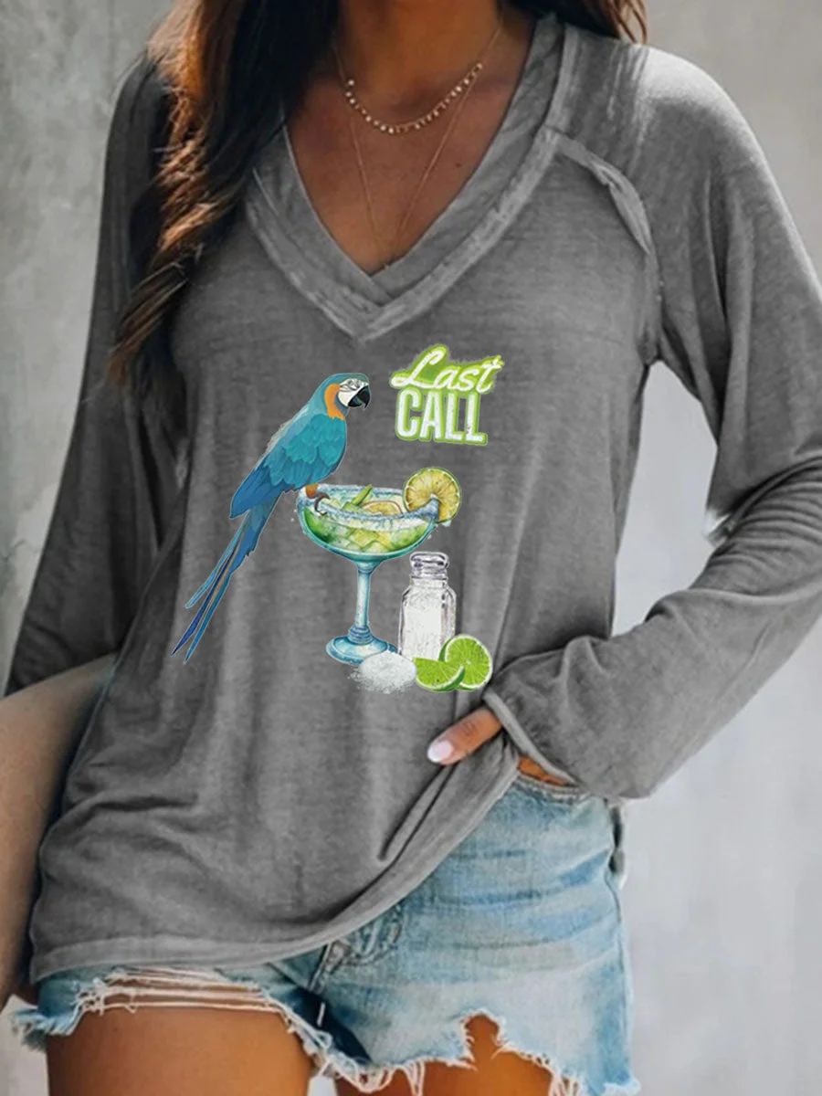 Last Call Knitted V-Neck Long Sleeves T-shirt