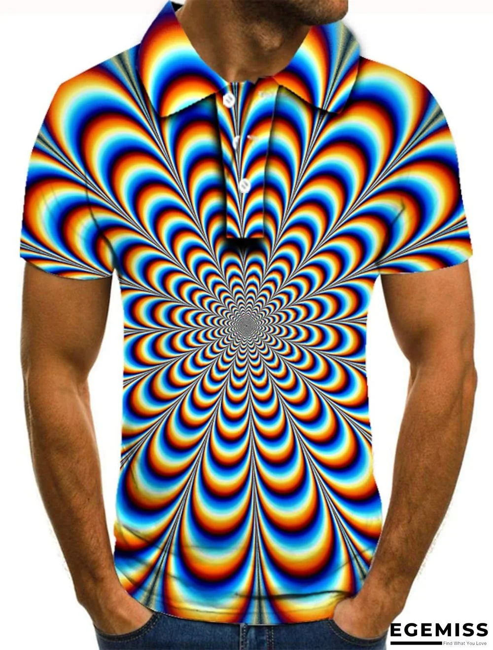 Men's Golf Shirt Tennis Shirt 3D Print Graphic Optical Illusion Print Short Sleeve Daily Tops Basic Rainbow | EGEMISS