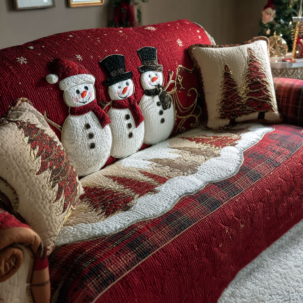 Merry Snowmen Quilted Sofa Cover NCU0PT10529 everthome