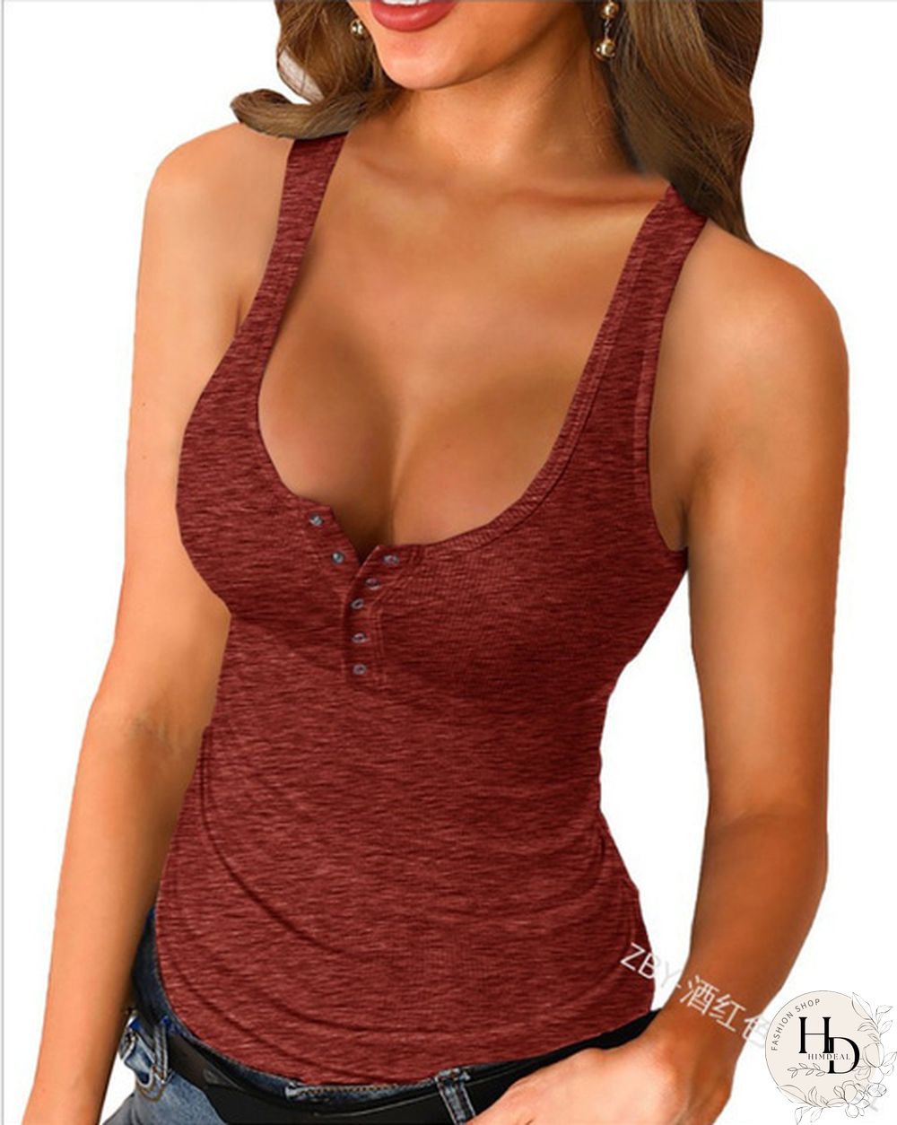 NEW Womens Fashion Sleeveless Tank Tops Bodycon Slim Fit Casual Button V-neck Cotton Crop Tops