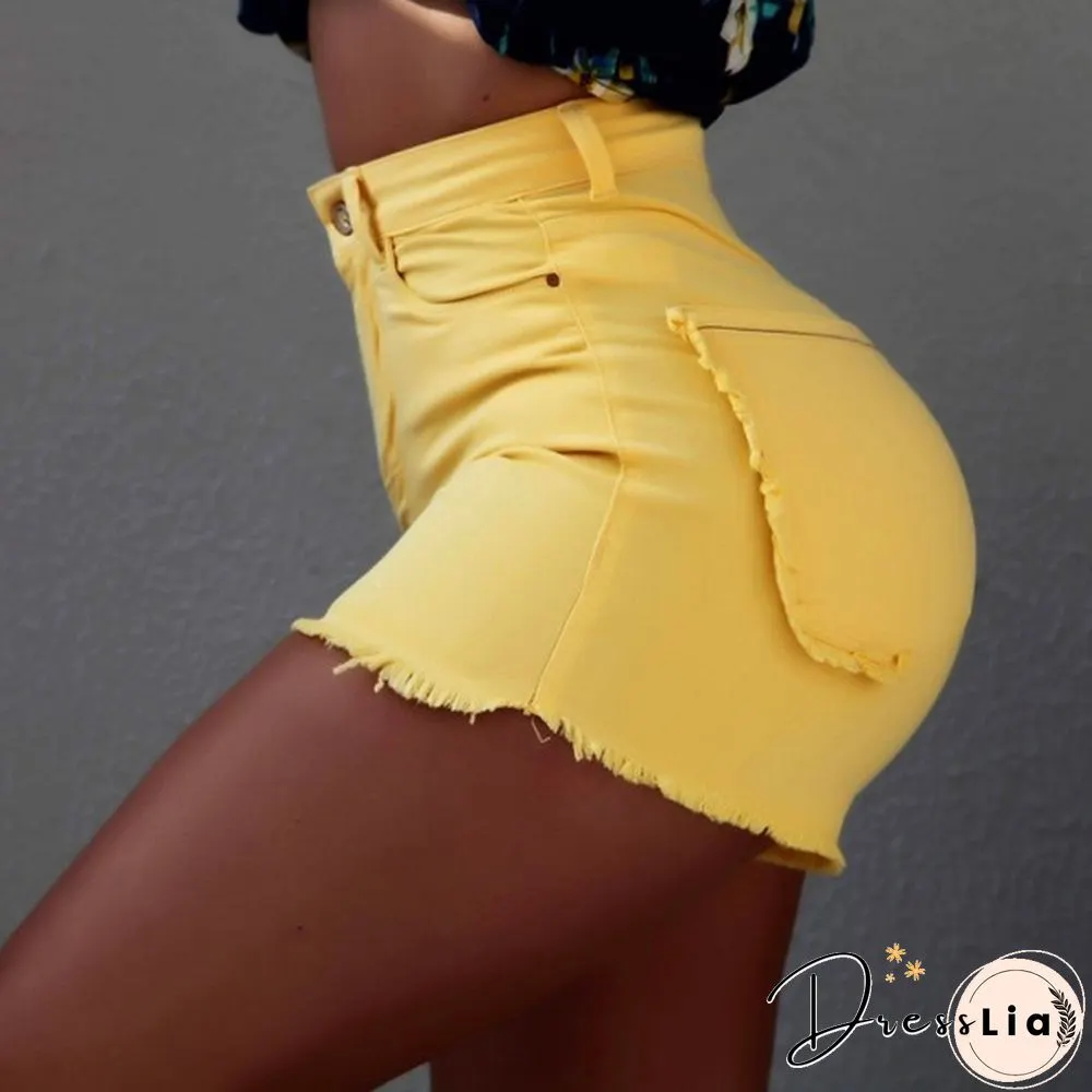 High Waist Women Slim Fit Denim Shorts Solid Color Summer Fashion Short Jeans Pants Plus