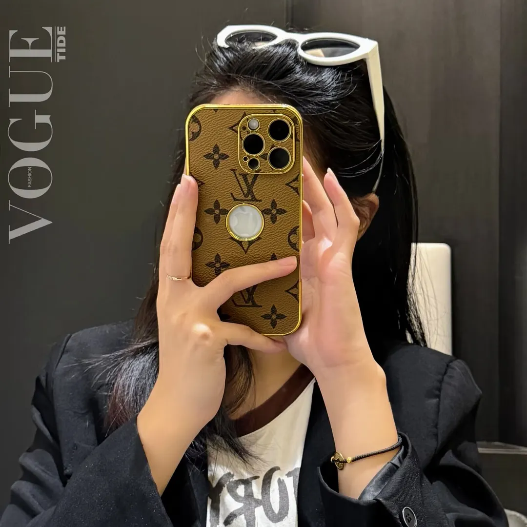LV Electroplated Leather Monogram Canvas Checkerboard Apple iPhone Case