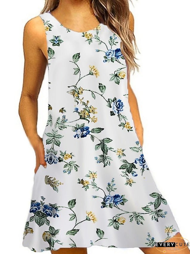 Casual Dress Tank Summer Graphic Floral Print Crew Neck Mini Fashion Classic Daily Holiday