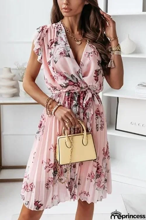 Floral Print V Neck Dress