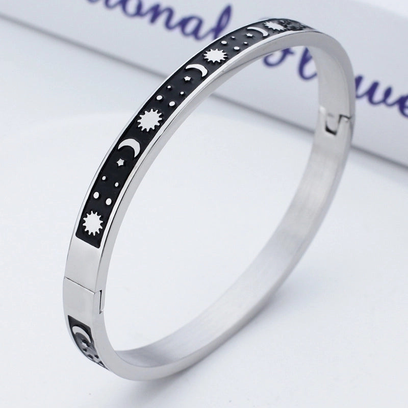 Stainless Steel 18K Gold Plated Rose Gold Plated Tropical Minimalist Roman Style Star Moon Bangle