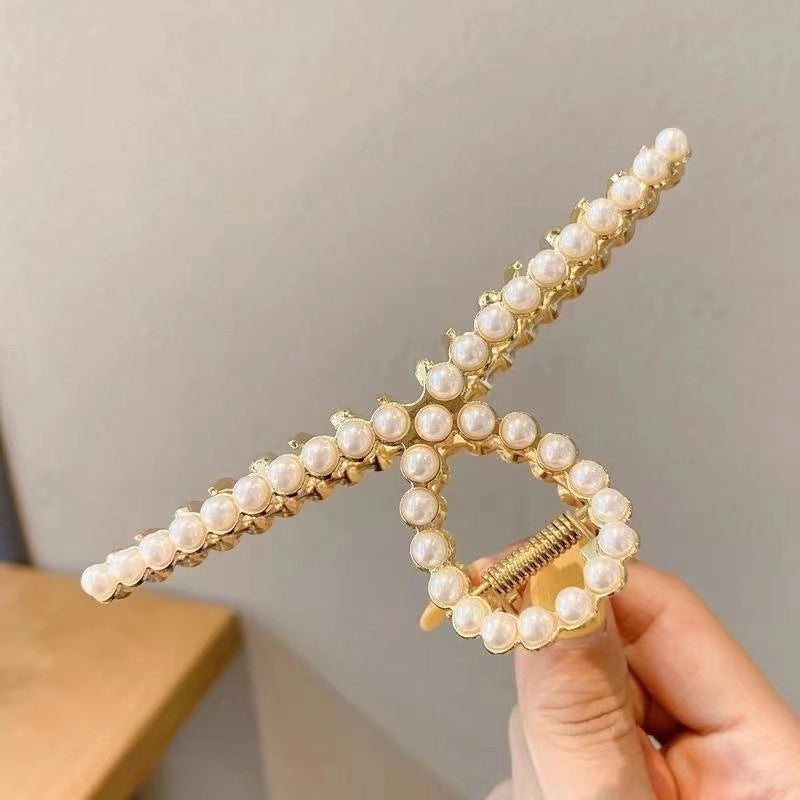 Metal Grab Clip Elegant Bow Hairpin Back Head Large Shark Clip French Pearl Clip Hair Accessories