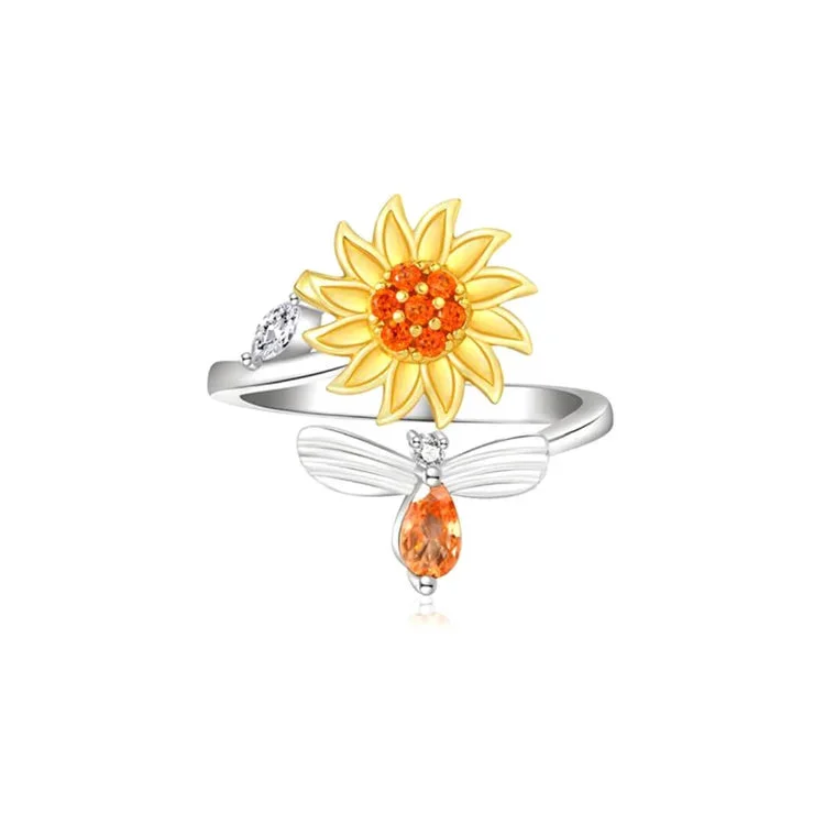 S925 Always Bring The Sunshine with You Sunflower Fidget Ring