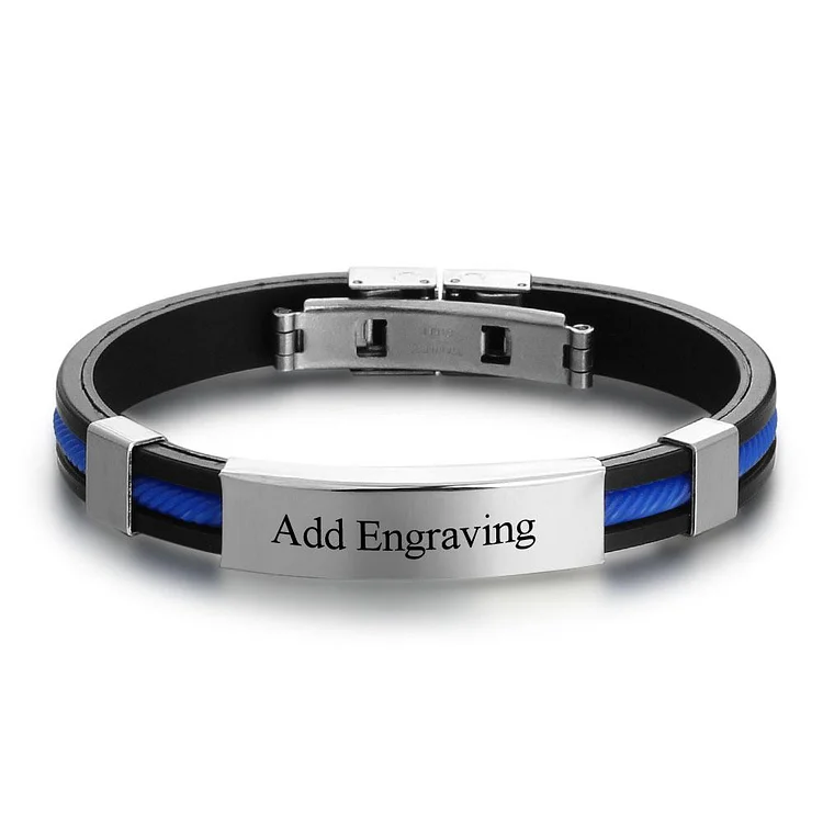 Engraving Stainless Steel ID Bracelet for Men Women Kids Adjustable Emergency ID Wristband Silicone Clasp Identification Bracelet Black Blue