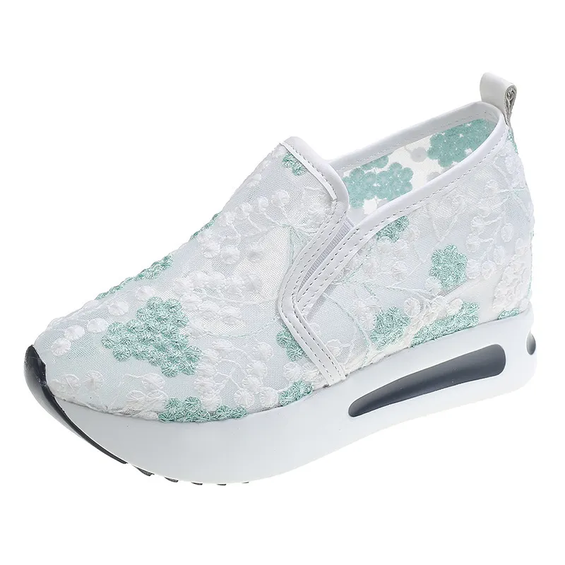 Breakj Breakj Women 2025 Spring Korean Version Of The New Lace Mesh Casual Heel High-Shoe High-Shoe Women's Single Shoes