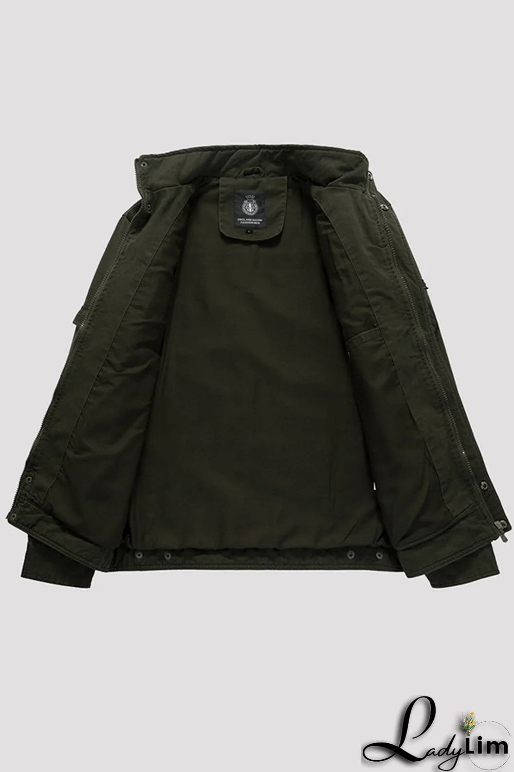 Black Fashion Casual Solid Pocket Zipper Mandarin Collar Outerwear