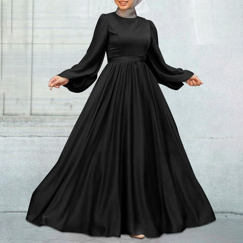 Muslim Dress Party Holiday Solid Dubai Abaya ZANZEA Elegant Women Fashion Satin Maxi Turkey Hijab Autumn Islamic Clothing Robe