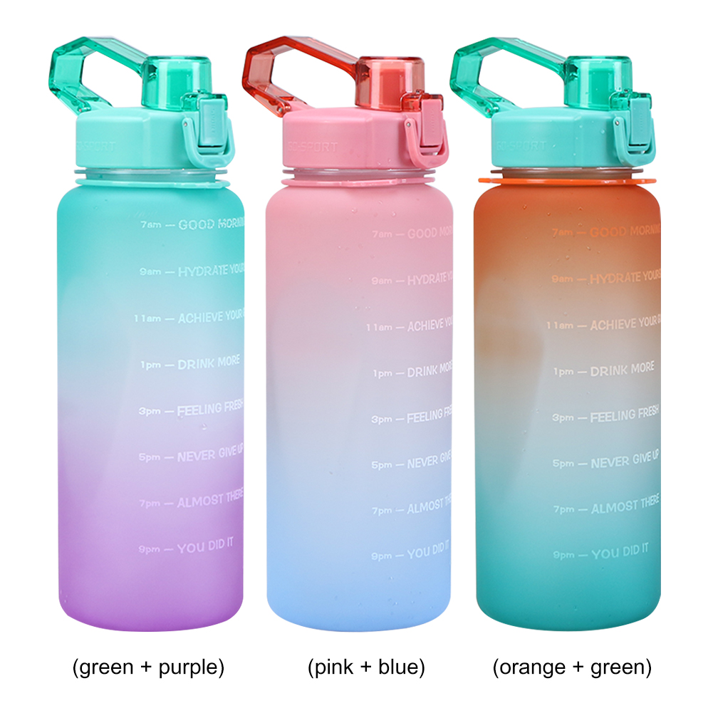 

2000ML Motivational Water Bottle with Time Marker Wide Mouth Leak Proof, Orange + green, 501 Original