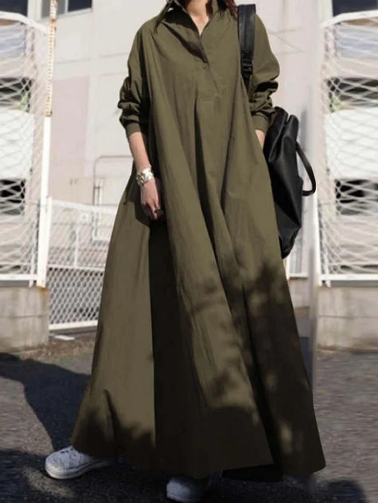 Plain Button Loose Dress