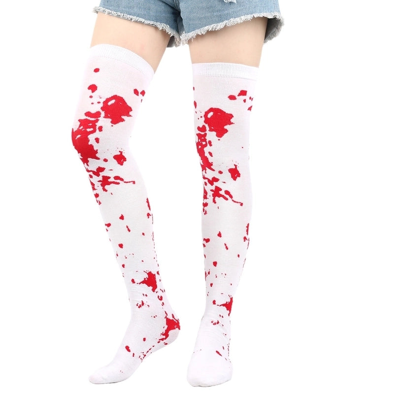 Halloween Retro Women’s Bat Blood Stains Skull Polyester Cotton Over The Knee Socks A Pair