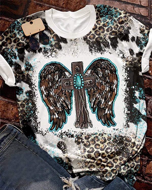Belief Religion Western Leopard Bleached Print Short Sleeve T-shirt