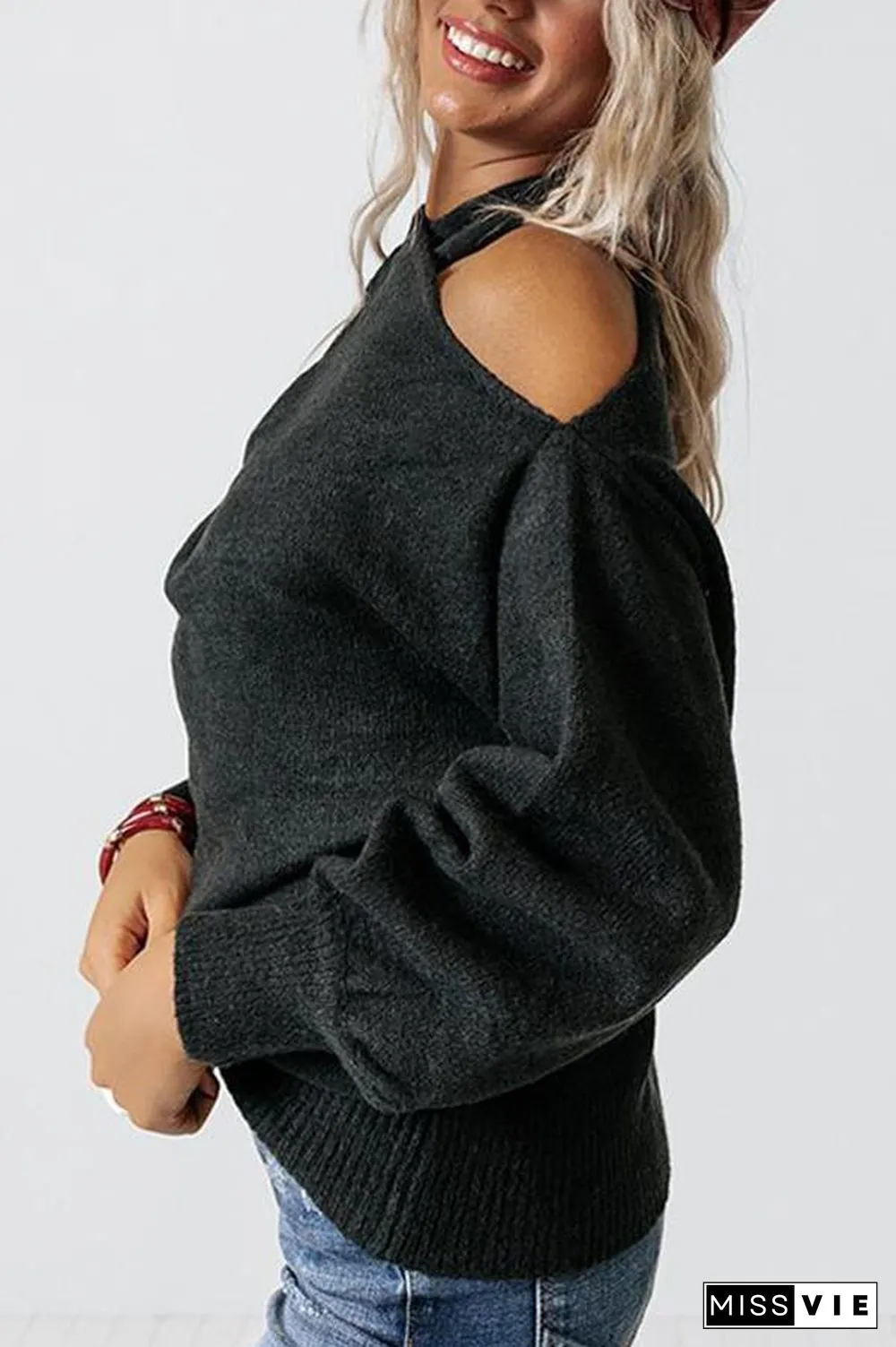 Multi Strap Cold Shoulder Sweater