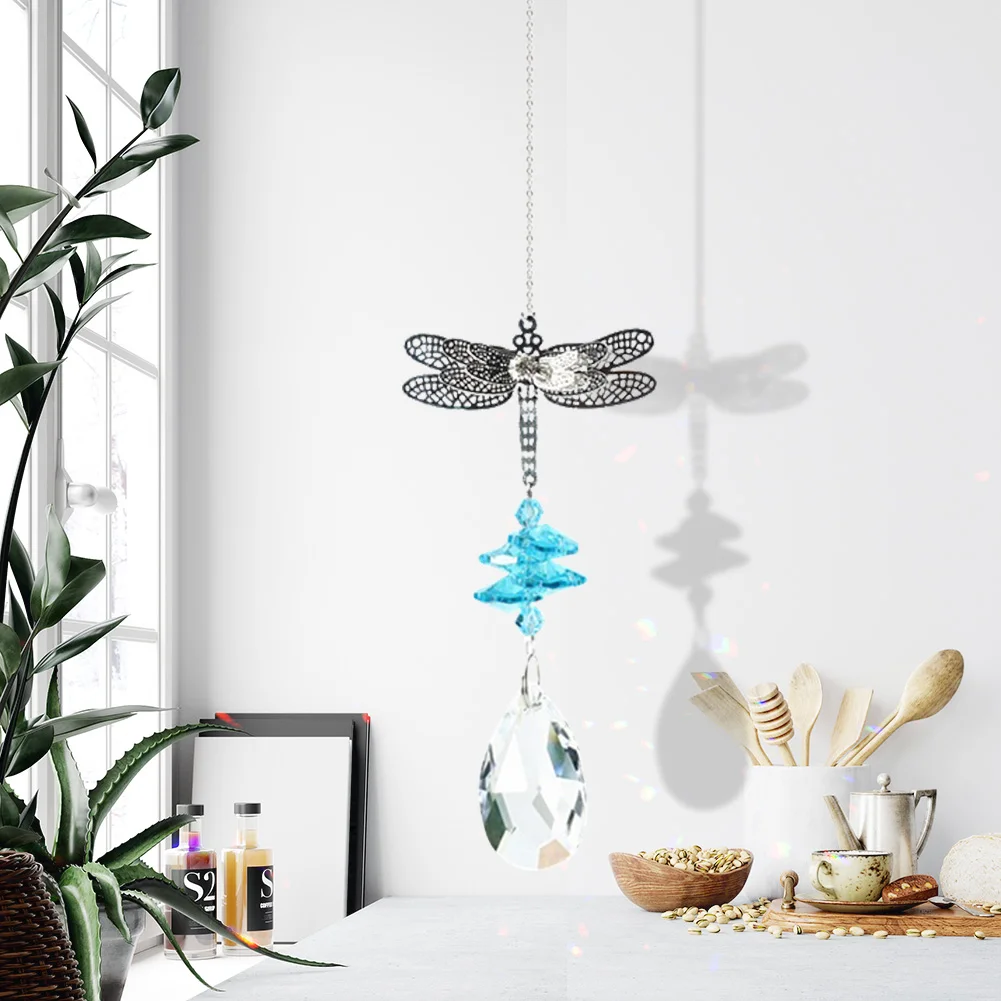 Dragonfly Window Hanging Crystal Garland Suncatcher Pendant (Light Blue)