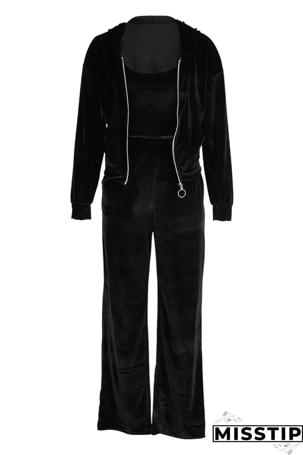 Blue Casual Solid Patchwork Hooded Collar Long Sleeve Three-piece Set