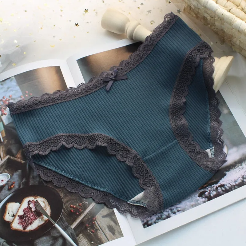 European Style Cotton Underwear Panties Sexy Lace Panties Fashion Bow Briefs Mid Waist Seamless Underpants Female Sexy Lingerie
