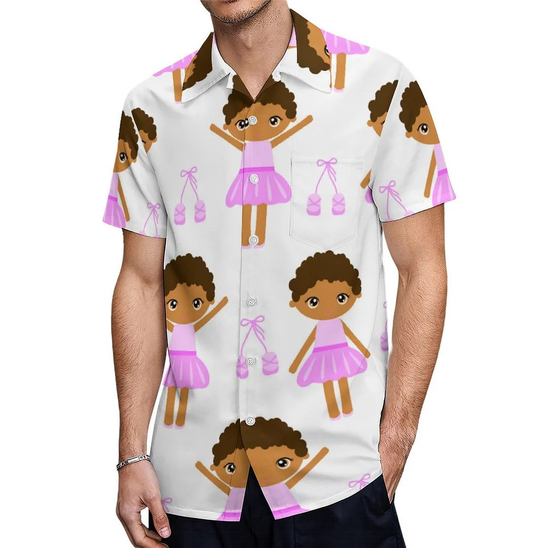 Short Sleeve African American Ballerina Hawaiian Shirt Mens Button Down Plus Size Tropical Hawaii Beach Shirts