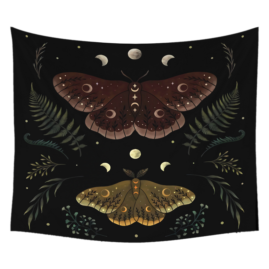 Vintage Moon Phase Wall Hanging Tapestry Mooonlight Green Olive Leaf Black Sun Witchcraft Divination Tapestry Butterfly Decor