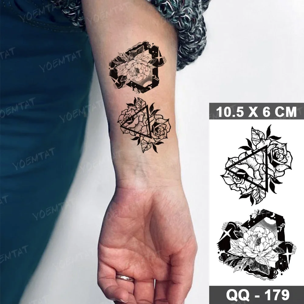 Waterproof Temporary Tattoo Stickers Clock Compass Flower Arrow Henna Flash Tatoo Women Men Indian Hand-painted Small Fake Tatto